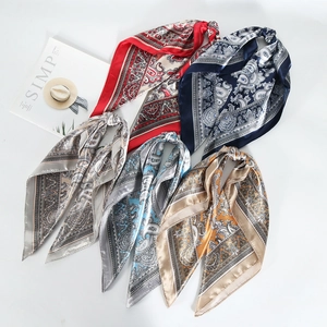 Paisley Print Satin Square Scarf Satin-Like Professional Office Neck Wrap For Women Vintage Pattern Fashion Accessory