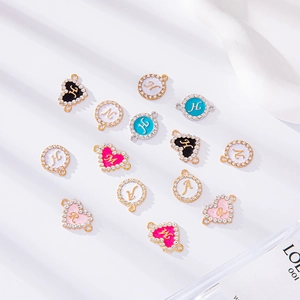 DIY Alloy Rhinestone Enamel Alphabet Charms Round Heart Letter Pendants For Bracelet Jewelry Making Findings Accessories