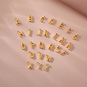 Set of 26 English A-Z alphabet pendants in 18K gold plated stainless steel