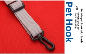 Detail of the pet security hook with grey nylon webbing and rotating clip inside the carrier