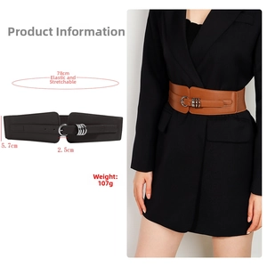 Detail showing elastic waist belt measurements 78cm length and 5.7cm width with size specs