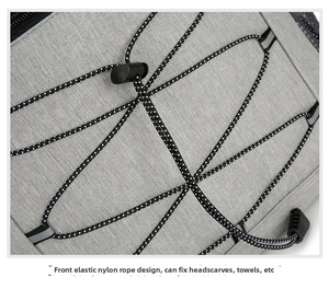 Front elastic bungee cord on oxford fabric to secure towels and headscarves