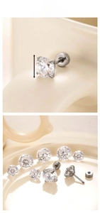 Detailed close-up of 6mm sparkling zircon stud with a secure threaded screw back design