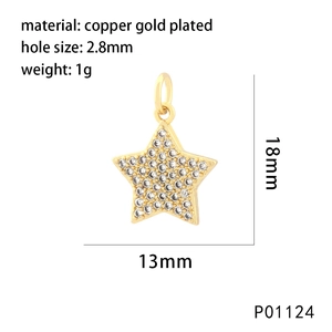Macro detail of 18k gold plated star pendant showing 18x13mm size and micro-pave stones