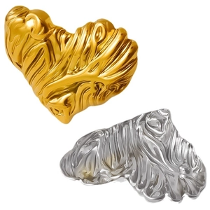 Minimalist 304 stainless steel heart earrings with 18k gold and silver ripple textures