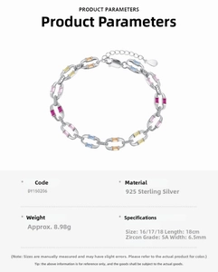 Detailed specifications of S925 sterling silver bracelet with multi-color 5A zircons