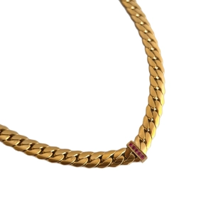 18k gold plated Cuban chain necklace with pink zircon micro-pave rectangular detail