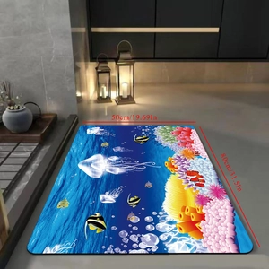 Detail of 50x80cm diatom mud mat with colorful jellyfish and coral reef ocean pattern