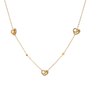 18K gold plated stainless steel heart pendant necklace with shimmering crystals on white