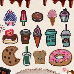 Écussons Brodés Desserts Dessins Animés Donut Biscuit Tasse À Café Tissu À Repasser Pour Décoration De Vêtements Sac Chapeau DIY