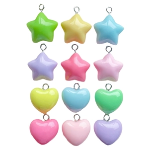 Colorful resin heart and star pendants with silver eyelet hooks for DIY jewelry making