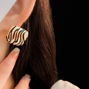 Details von Vintage-Quadrat-Ohrringen mit schwarzem Zebra-Emaille und Kristallen