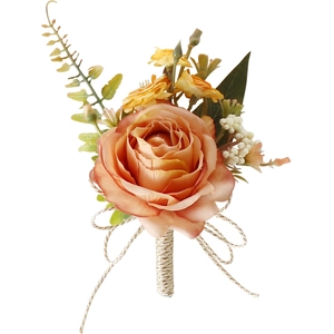 Champagne rose boutonniere with yellow daisy and rustic rope wrap for wedding ceremony