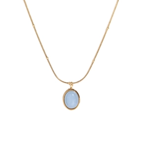 Gold 18K plated stainless steel necklace with blue natural stone pendant and bead chain