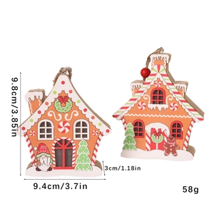 Christmas LED wooden gingerbread house ornaments with Santa and tree decorations