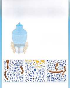 Detail von PET-Aufklebern im blau-weißen Porzellanstil mit Goldfolien-Linien