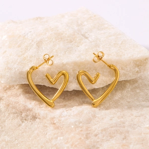 Hollow Irregular Heart Earrings 18K Gold Plated Stainless Steel Geometric Minimalist Jewelry For Women Waterproof Lightweight