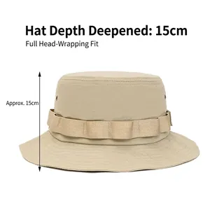Quick-dry khaki bucket hat with 15cm deep crown for outdoor camping and hiking sun protection