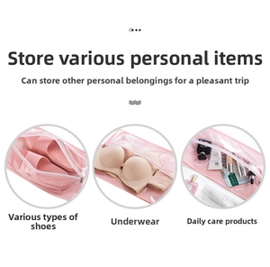 Pink waterproof travel storage bags for shoes, lingerie and toiletries with zipper closure