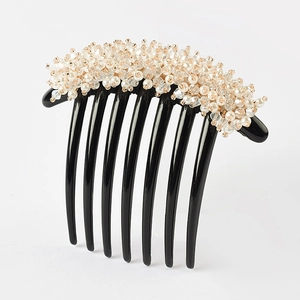 Elegant 7-tooth hair comb with crystal beads and pearls for women's updos