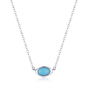 Minimalist s925 silver necklace featuring an oval blue turquoise pendant on white background