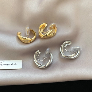 Triple Layer Intertwined Twisted Hoop Ear Clips Copper Geometric Minimalist Non Pierced Earrings With Silicone Pads For Women