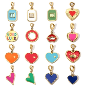 Stainless Steel Pendants Colorful Enamel Charms Heart Lip Shape DIY Jewelry Making Accessories With Spring Clasp For Women