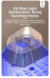 Detail view of foldable clothes dryer showing UV blue light sterilization on fabric
