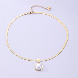 18K gold-plated titanium necklace with letter square pendant and elegant pearl detail