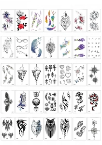 Detail view of 35 waterproof tattoo designs with floral, animal and geometric patterns