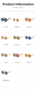 Grid display of children's round frame sunglasses in ten matte colors with UV400 lenses