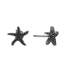 Vintage silver starfish stud earrings with detailed texture and minimalist ocean design