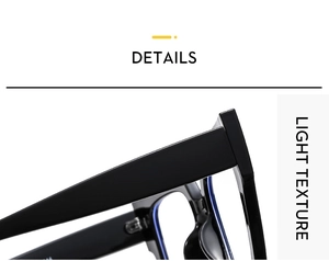 Close-up of square black eyeglass frames showing high-quality hinges and light texture