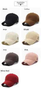 Detailed grid view of assorted cotton baseball caps in seven different classic colors