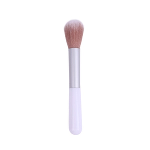 Portable short blush brush with silver ferrule, white handle and pink gradient bristles