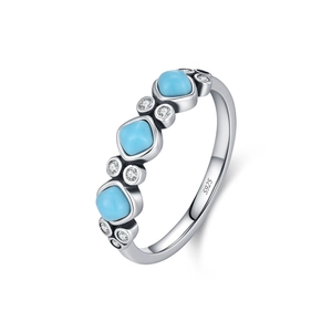 S925 sterling silver ring featuring oval turquoise-style stones and white zircons