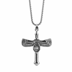 Vintage Winged Ankh Cross Pendant Necklace Stainless Steel Harajuku Style Egyptian Peace Symbol Jewelry For Men Women