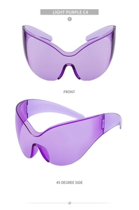 Detailed views of light purple oversized rimless sports sunglasses in C4 color variant