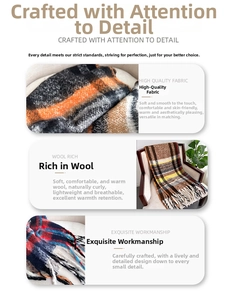 Close-up of thick plaid scarf fabric texture and exquisite long tassel craftsmanship