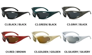 Matrix view of Y2K wraparound sports sunglasses in six different frame and lens colors