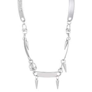 Punk style silver choker necklace with metallic studs and gothic cross pendant on white back