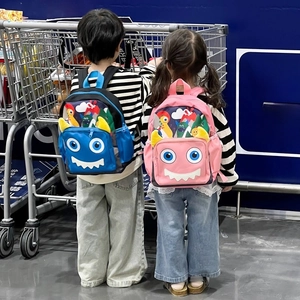 Cute cartoon monster toddler backpacks with 3D horns for preschool boys and girls