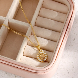 18K gold plated stainless steel necklace with hollow zircon smiley face pendant