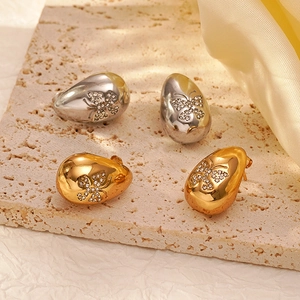 Boucles D'Oreilles Goutte D'Eau Papillon Acier Inoxydable Plaqué Or Zircon Mode Clous D'Oreilles Pour Femmes Style Tendance