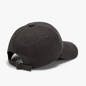 Classic charcoal grey cotton baseball cap featuring six-panel crown and adjustable metal buckle