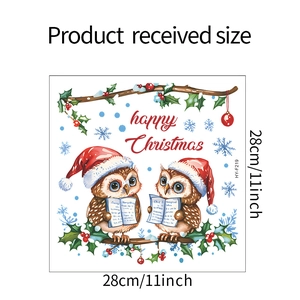 Detail of 28x28cm Christmas owl wall sticker with Merry Christmas text and winter patterns