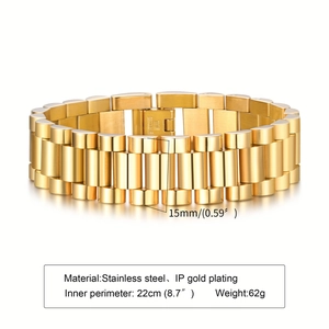 15mm wide gold-plated stainless steel watch strap link bracelet for men and women
