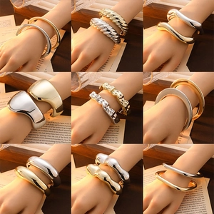 Chunky Open Cuff Bangle CCB Electroplated Metallic Gloss Irregular Wave Ribbed Minimalist Fashion Jewelry For Women