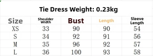 Tableau des tailles détaillé pour la robe satinée à nouer avec mesures du XS au L