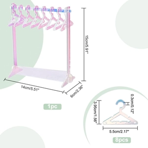 Detailed dimensions of iridescent acrylic earring organizer with 8 mini clothes hangers